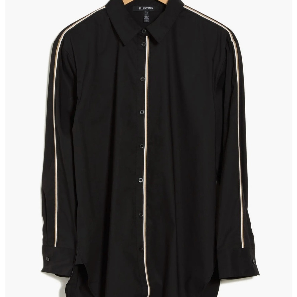 NWT Ellen Tracy Black Button Down Shirt with White Trim